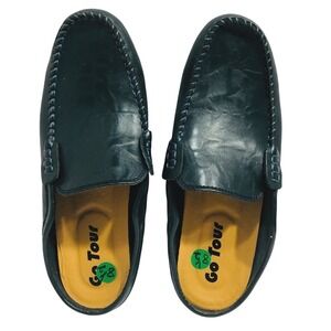 Go Tour Navy Leather Shoes Mule Loafer Backless Slip On Driving Preppy Mens 6.5